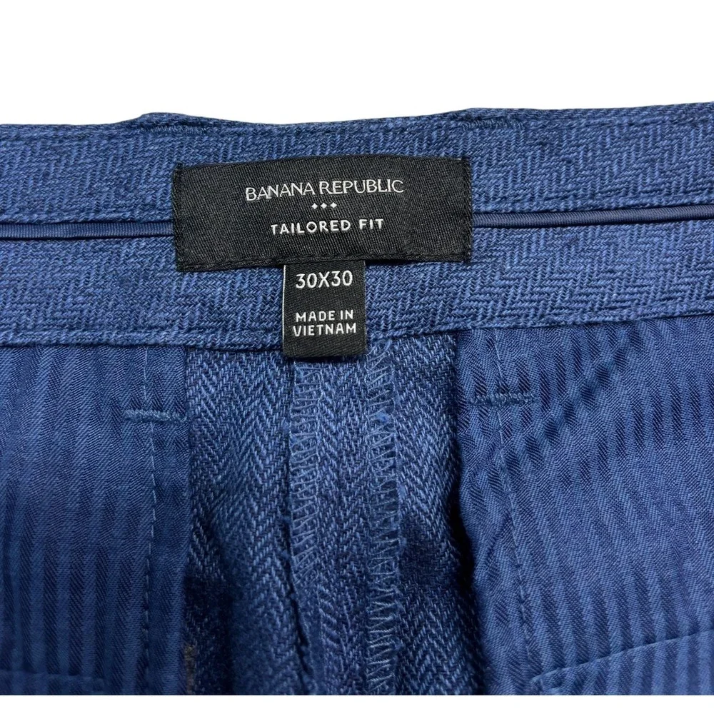 Banana Republic 30x30 Navy Blue Herringbone Linen Cotton Pants Trousers Tailored